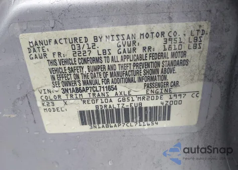 2012 Nissan Sentra 2.0 Sr from USA, damaged, VIN 3N1AB6AP7CL711654